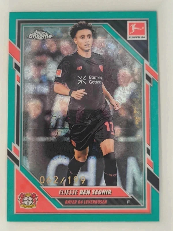 Teal Eliesse Ben Seghir 062/199 Topps Chrome Bundesliga Leverkusen Numbered 2025